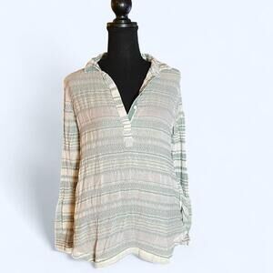 Vintage Y2K Columbia White and green striped long sleeve shirt Size Medium